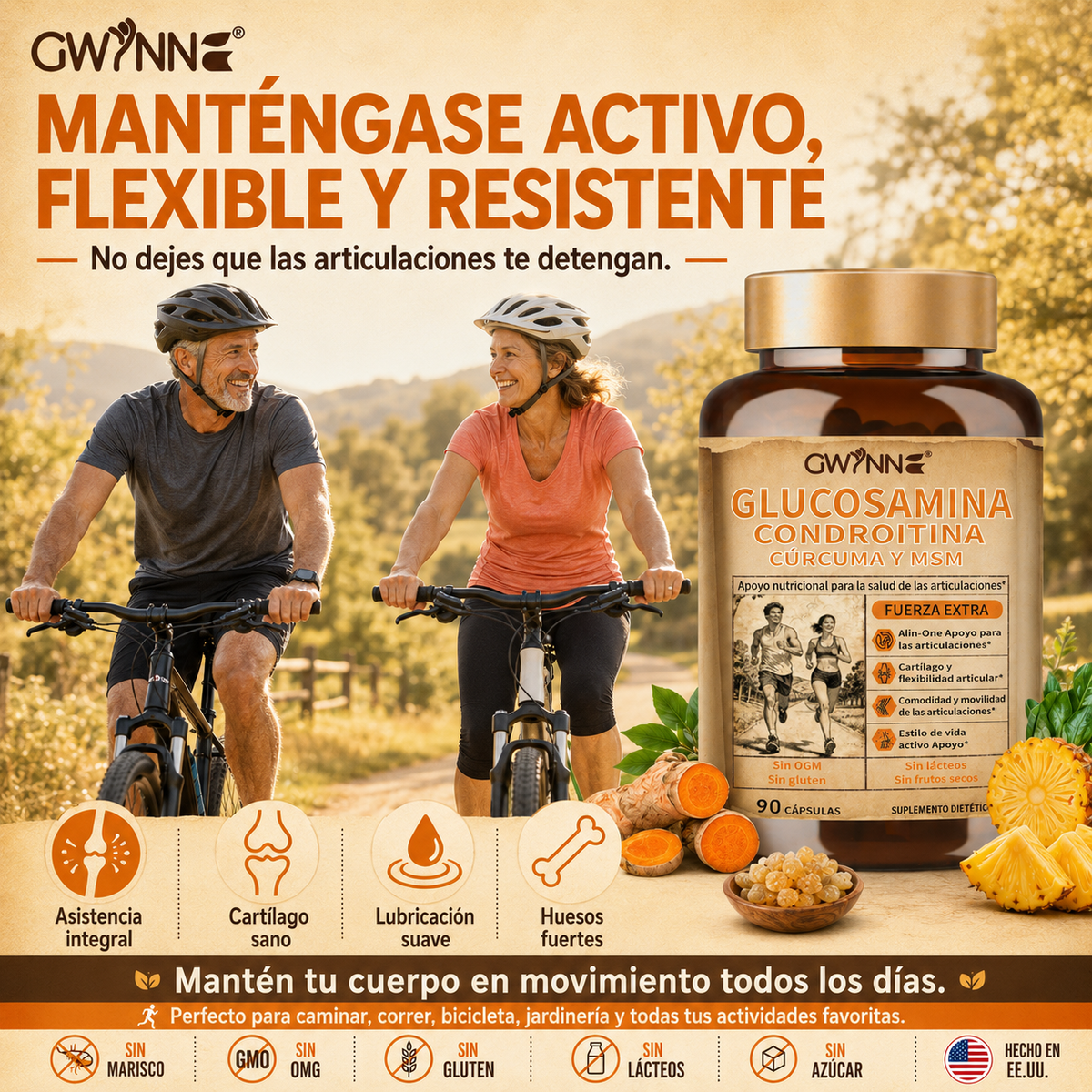 Glucosamina Complex | Glucosamina 1500mg, Condroitina, Msm Alta Potencia,curcumina,quercetina| Articulaciones Y Huesos | GWYNNE Vitaminas Mujer Y Hombre 90 Cápsulas