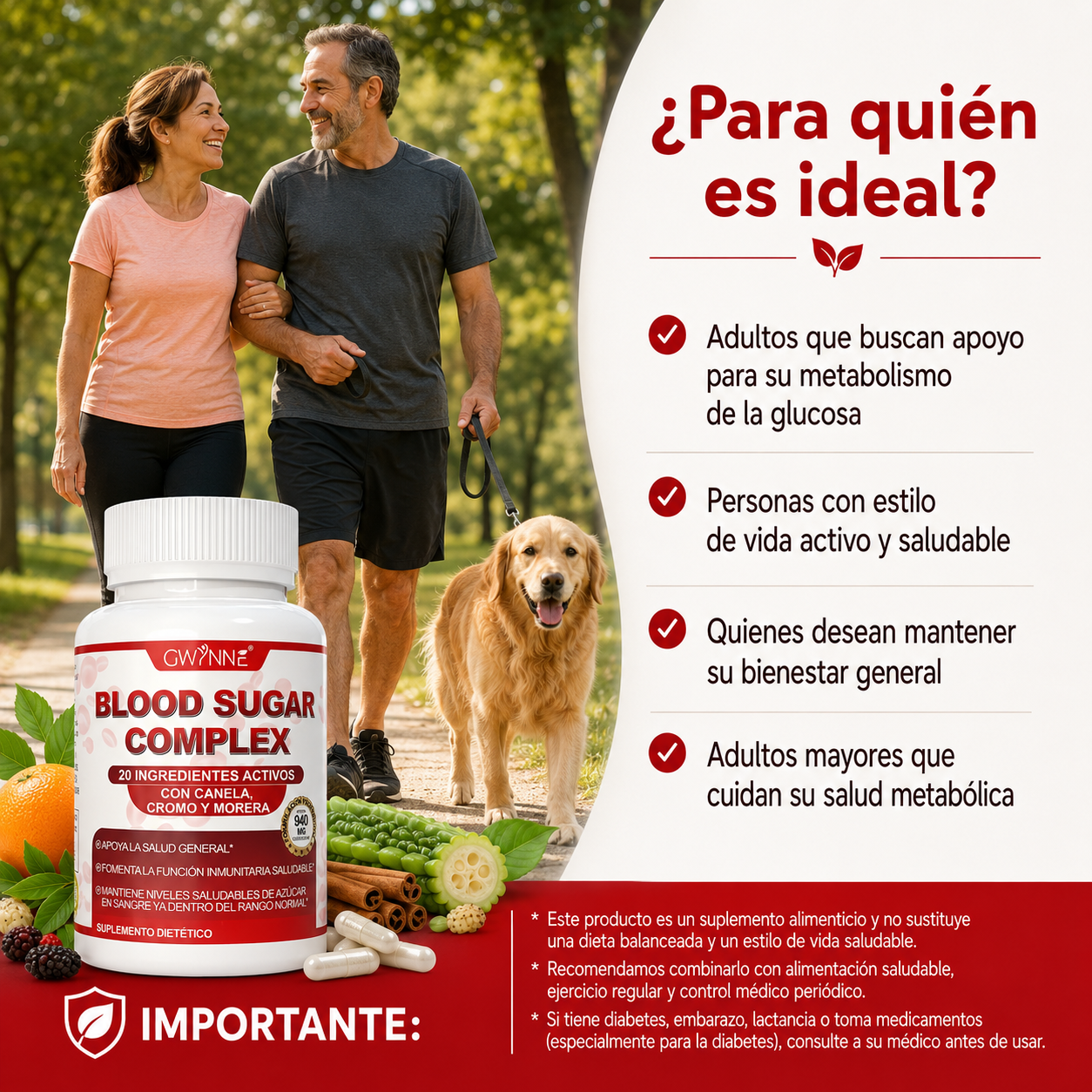 Gwynne Blood Sugar Complex Supplement,apoya Niveles Saludables De Azúcar En La Sangre,ya Dentro Del Rango Normal,con Vitaminac,e,biotina,magnesio,cromo,90 Capsules