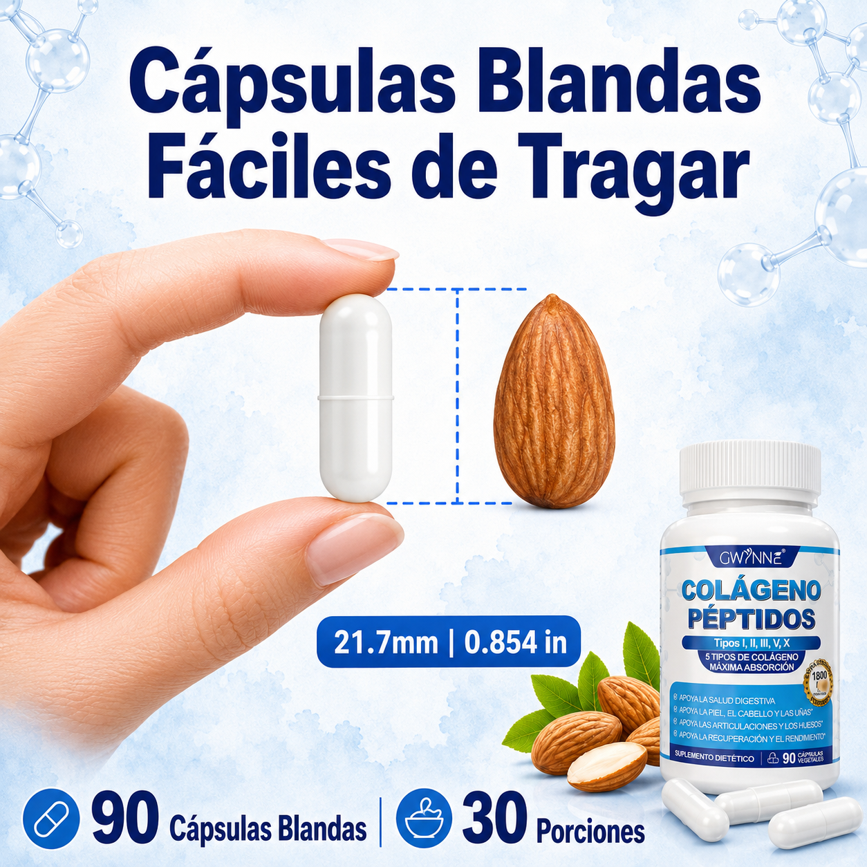 Gwynne Péptidos De Colágeno Múltiples 1800 Mg Complejo 90 Cápsulas-tipo I,ii,iii,v,x Complejo De Colágeno Premium Para Una Mejor Piel Y Cabello,articulación Fuerte,proteína Hidrolizada