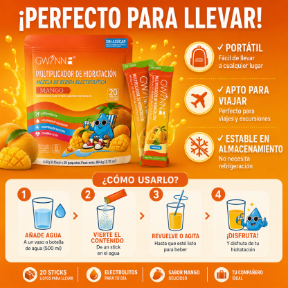 Gwynne Multiplicador De Hidratacion Mezcla De Bebida Electrolitica,supercalm Nutricional Bebidas Mixtas En Polvo Con Sodio ,vitamina C Y B12,sabor A Mango 20 Unidade