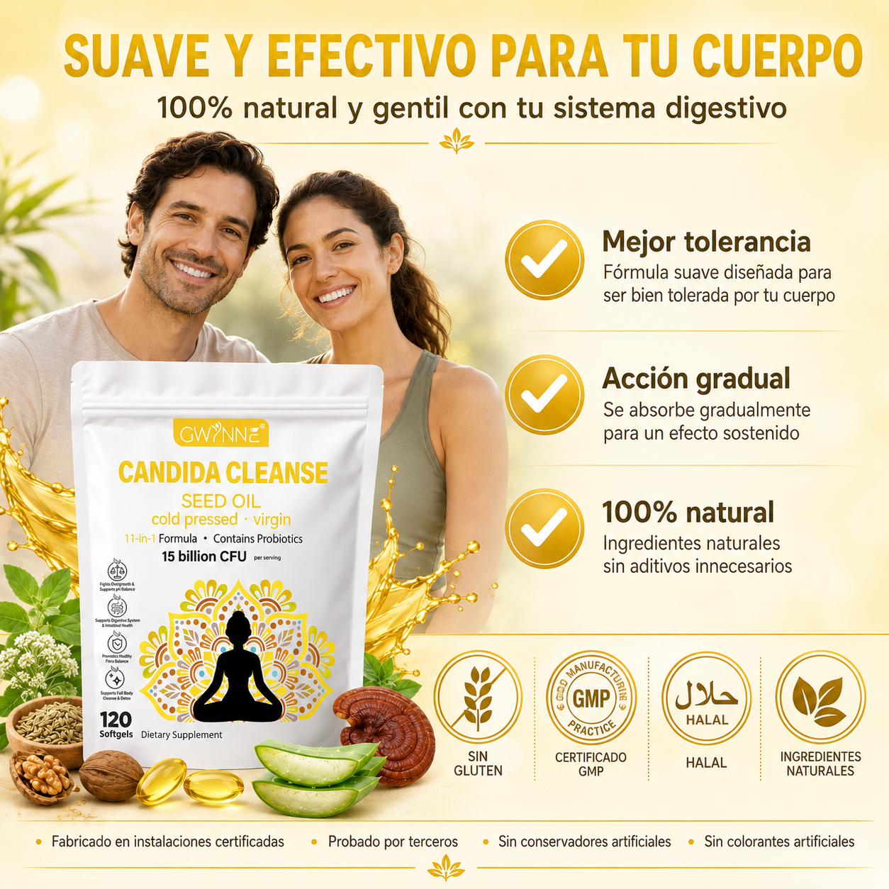 Gwynne Candida Cleanse Seed Oil 120 Cápsulas,hierbas Naturales Para La Desintoxicación Intestinal Con 15 Billion Cfu,11-in-1 Formula Con Hoja De Orégano,ácido Caprílico Y Probiotics