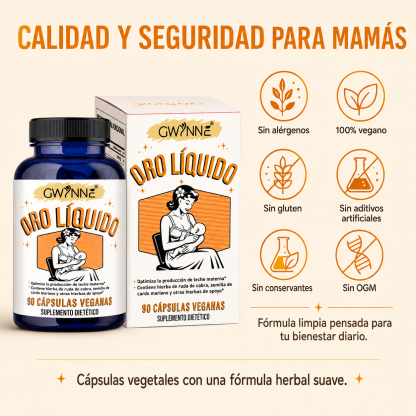 Gwynne Oro Líquido Suplemento Para Lactancia Materna,con Ruda Cabruna Orgánica,cardo Mariano,shatavari, Hinojo,alfalfa Y Anís,apoya La Producción De Leche Materna, 90 Cápsulas