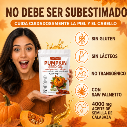 Gwynne 4000mg Cápsulas De Aceite De Semilla De Calabaza,Cold Pressed,Pure Virgin Oil,Apoyar la salud del cabello,el sistema urinario y la próstata,rico En Ácidos Grasos y Phytosterols 120cápsulas