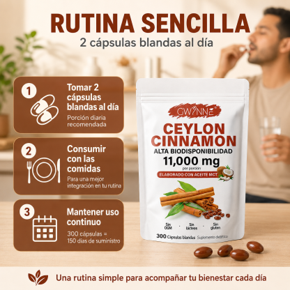 GWYNNE Ceylon Cinnamon 300 Capsules 20:1 con Aceite MCT,alta biodisponibilad 11000mg
