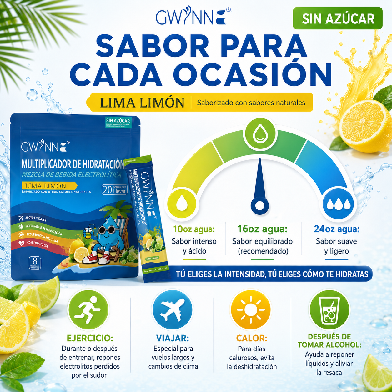 Gwynne Multiplicador De Hidratacion Mezcla De Bebida Electrolitica,supercalm Nutricional Bebidas Mixtas En Polvo Con Sodio ,vitamina C Y B12,sabor A Limón 20 Unidade