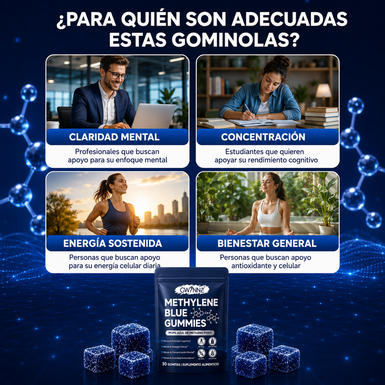Gwynne Methylene Blue Gummies,99.9% Azul De Metileno Puro Grado Usp,apoyo A La Energía Celular Y Función Cognitiva,30 Gummies