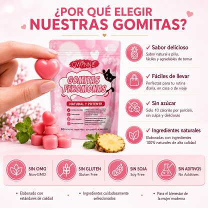 Gwynne Gummies Feromonas Con Corteza De Olmo Liso,l-arginina,maca Y Vitamina E Para Mujeres,mejorar Apoya El Encanto,apoya El Equilibrio,confianza Y Vibe Social,60 Gummies