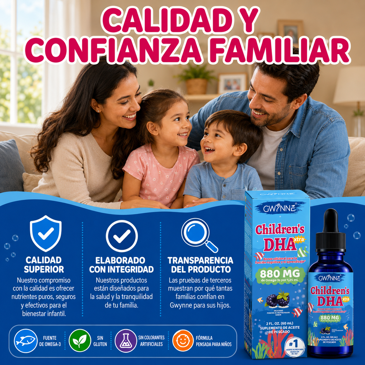 Gwynne Dha Xtra Gotas,berry Punch Para Niños 60ml - 880 Mg Total Omega-3 Con Epa Y Dha - Función Cognitiva E Inmune, Aprendizaje,desarrollo Social,48 Porciones