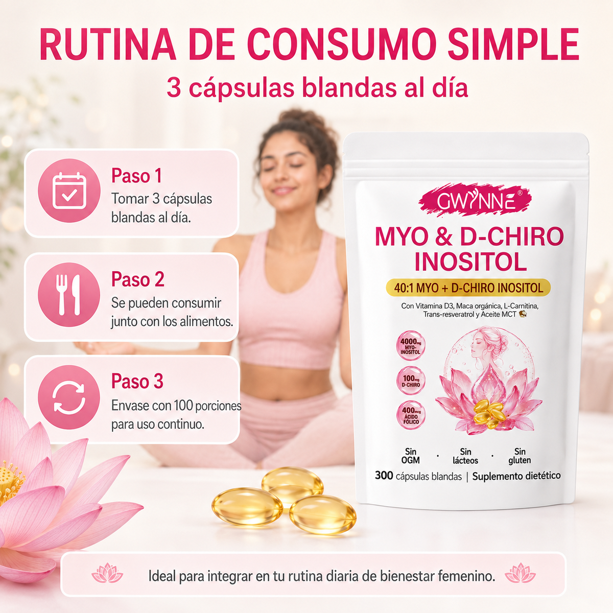 GWYNNE Myo-inositol Y D-chiro Inositol 300 Cáps