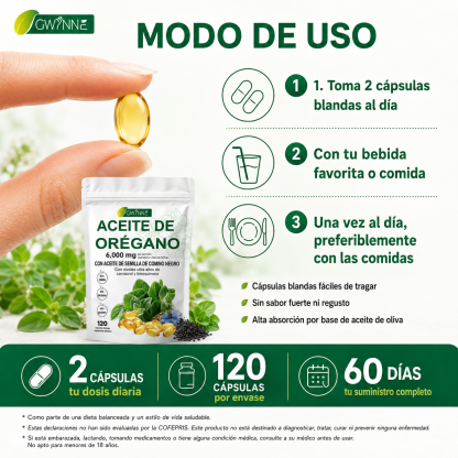 Gwynne Micro Ingredients Aceite De Orégano Cápsulas Oil Of Oregano Blandas 6000mg Por Dosis 120 Cápsulas