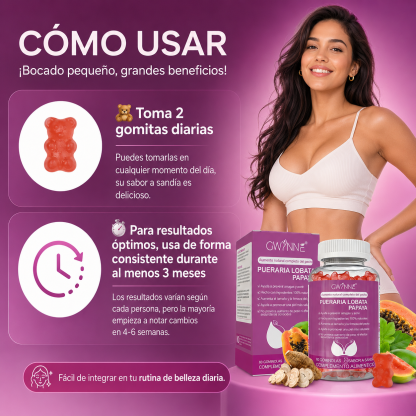 Gwynne Puro Natural Aumento De Mamas Lifting De Glúteos,con Pueraria Mirifica 1000mg Y Extracto De Papaya 500mg,apoyo Al Crecimiento Mamario,piel Sana,estrógeno,60 Gominolas
