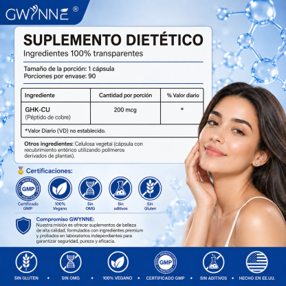Gwynne Péptido De Cobre Ghk-cu 200mcg,90 Cápsulas De Alta Potencia Promueve La Reparación De La Piel,la Elasticidad Radiante De La Piel,el Anti-envejecimiento Y El Apoyo Al Crecimiento Del Cabello