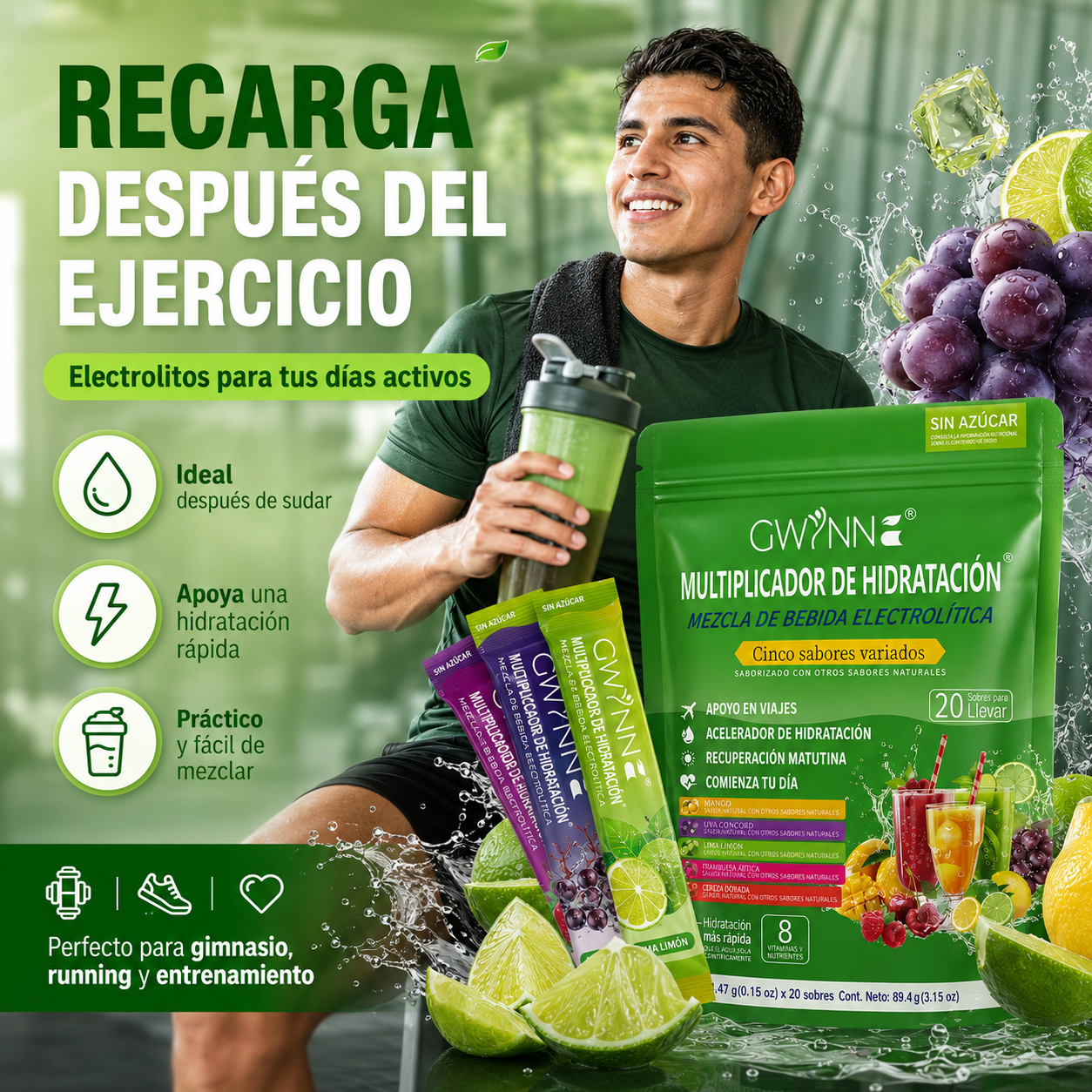 Gwynne Multiplicador De Hidratacion Mezcla De Bebida Electrolitica,supercalm Nutricional Bebidas Mixtas En Polvo Con Sodio ,vitamina C Y B12,sabores Mixtos 20 Unidade