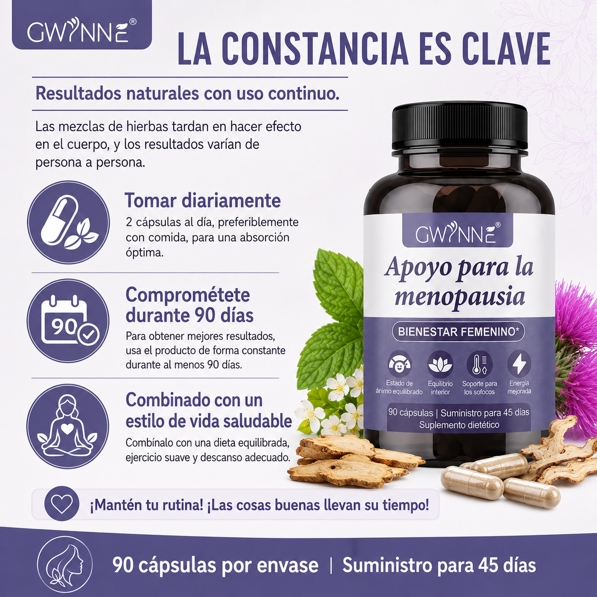 Gwynne Suplemento De Menopausia Para Mujeres,cápsulas De Equilibrio De Hormona Femenina Para Sudores Nocturnos Salpicaduras Calientes Y Oscilaciones De Estado De Ánimo Con Dong Quai,magnesio,90 Cáps