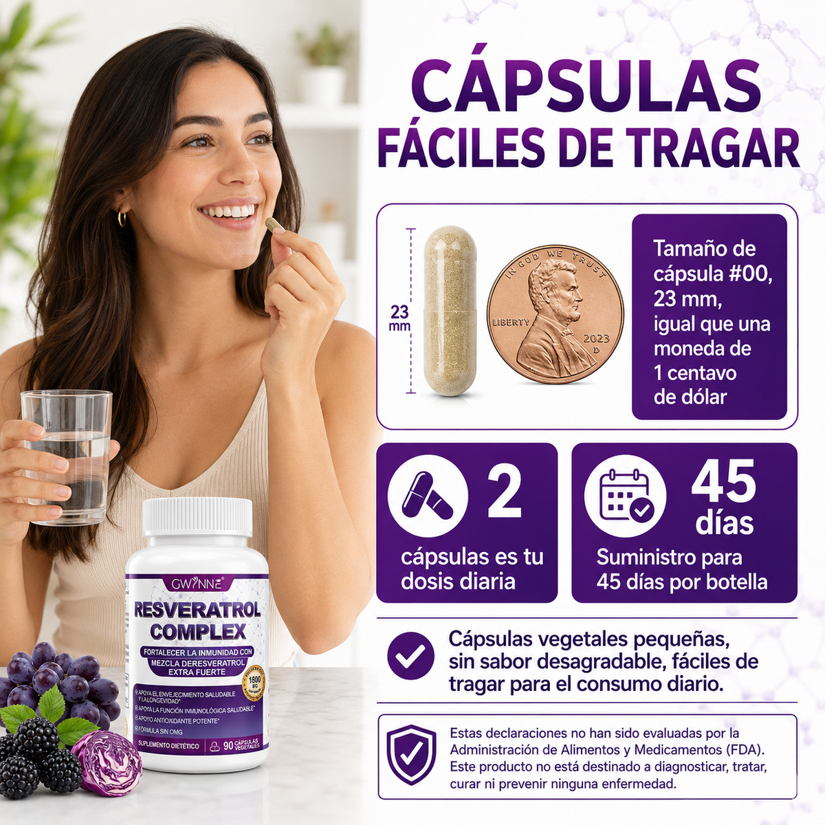 Gwynne Resveratrol Supplement 1800 Mg Complejo Antioxidante 90 Cápsulas,píldoras De Resveratrol Para Envejecimiento Saludable,apoyo A La Salud General,sistema Inmunológico,función Cerebral
