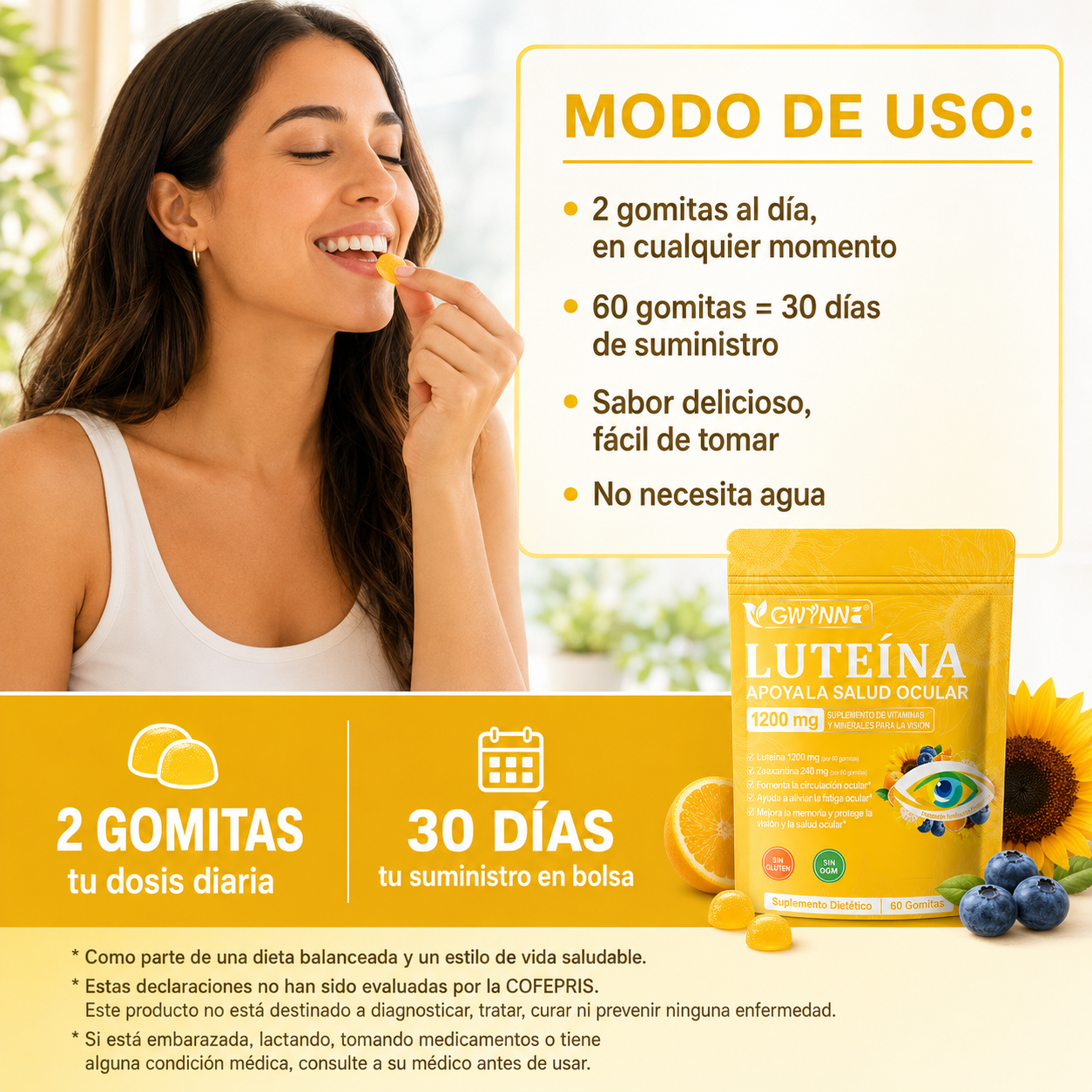 Gwynne Gummies De Luteína 60 Gummie,suplemento De Vitaminas Y Minerales Oculares Con 40mg De Luteína Y 8mg De Zeaxantina,vitaminas Gomosas Para El Apoyo A La Salud Ocular