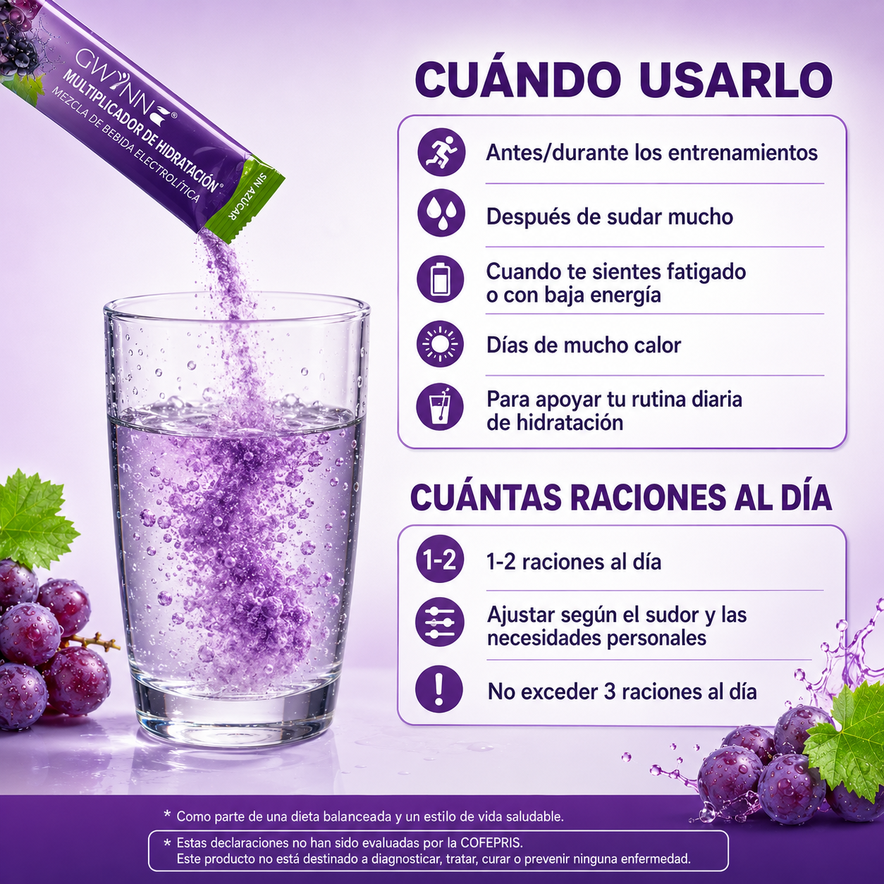 Gwynne Multiplicador De Hidratacion Mezcla De Bebida Electrolitica,supercalm Nutricional Bebidas Mixtas En Polvo Con Sodio ,vitamina C Y B12,sabor A Uva 20 Unidade