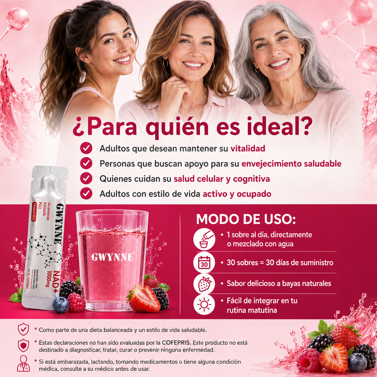 Gwynne Nad Suplemento Con Nicotinamide Riboside, Resveratrol & Pqq 1000mg Alternativa Nmn Extra Fuerte Para Anti-envejecimiento, Energía & Concentración 30 Unidad