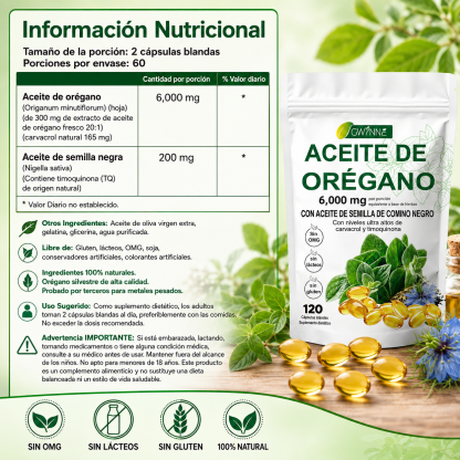 Gwynne Micro Ingredients Aceite De Orégano Cápsulas Oil Of Oregano Blandas 6000mg Por Dosis 120 Cápsulas