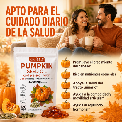 Gwynne 4000mg Cápsulas De Aceite De Semilla De Calabaza,Cold Pressed,Pure Virgin Oil,Apoyar la salud del cabello,el sistema urinario y la próstata,rico En Ácidos Grasos y Phytosterols 120cápsulas