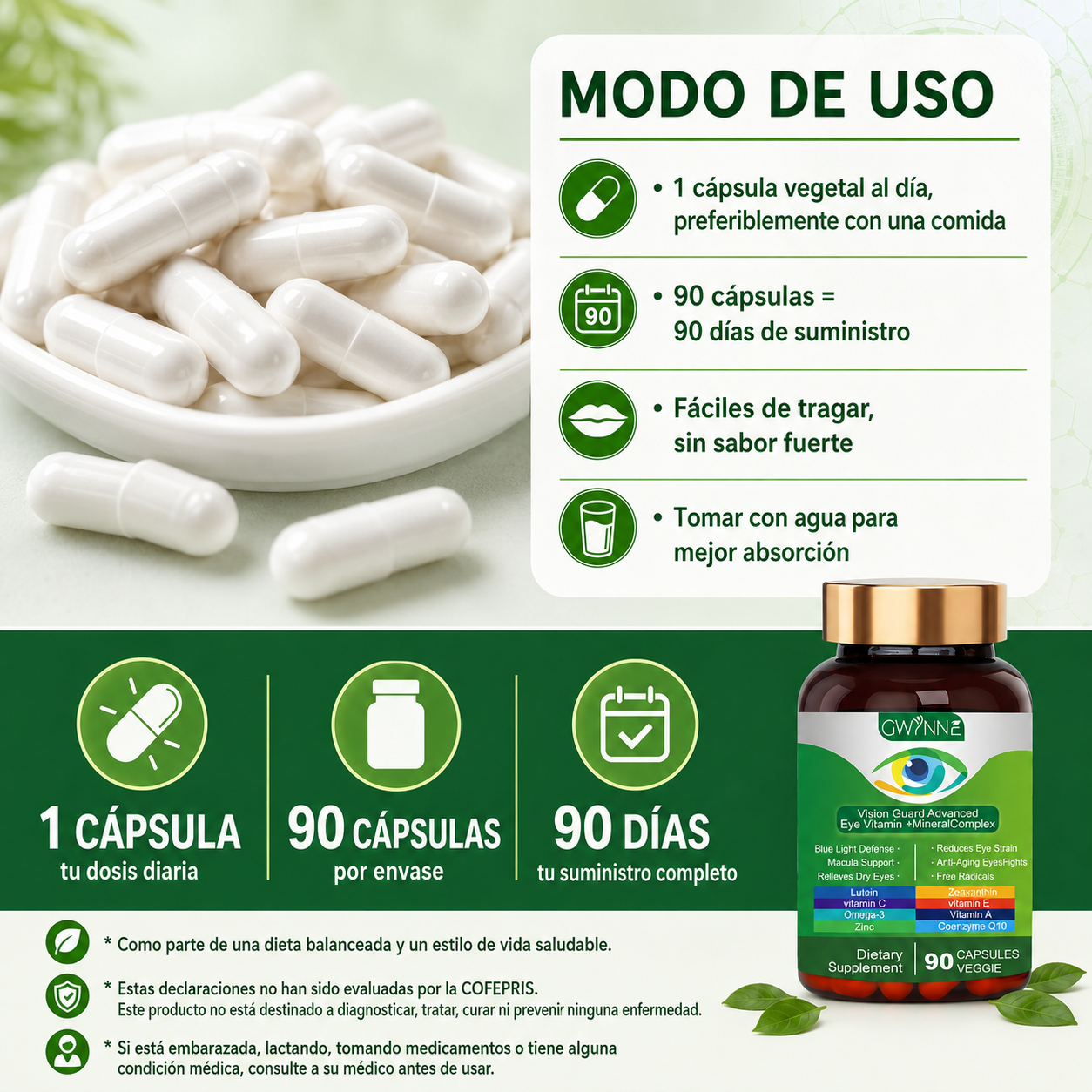 Gwynne Lutein Eye Vitamin Supplement 90 Cápsulas Suplemento Nutricional Para La Salud Macular Y El Ojo Seco Con Luteína, Zinc, Vitamina C/e Y Zeaxantina
