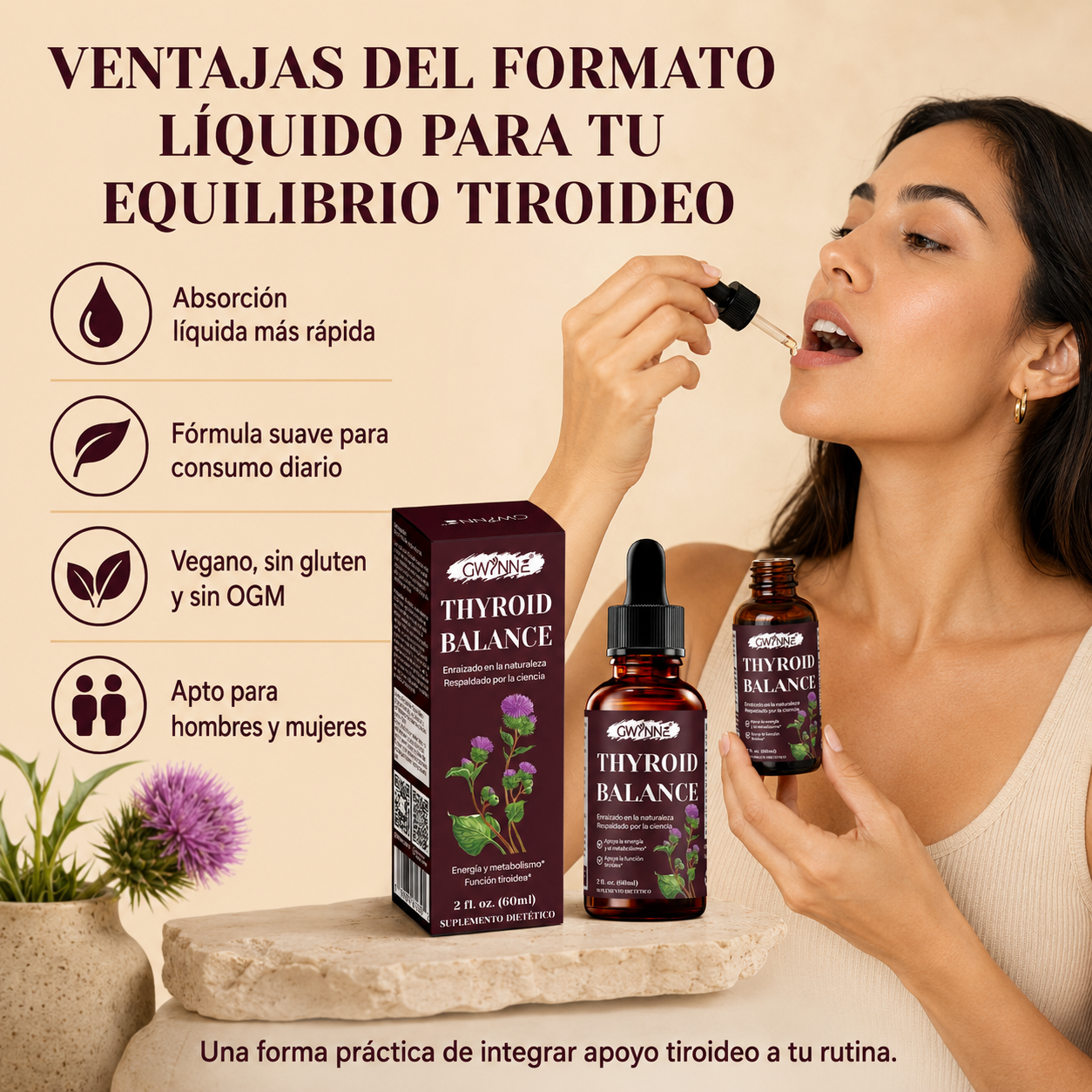 Gwynne Thyroid Balance Suplemento Líquido,con Magnesio,zinc,selenio,cobre,apoyo Equilibrio Tiroideo, Energía Y Metabolismo Saludable,60ml