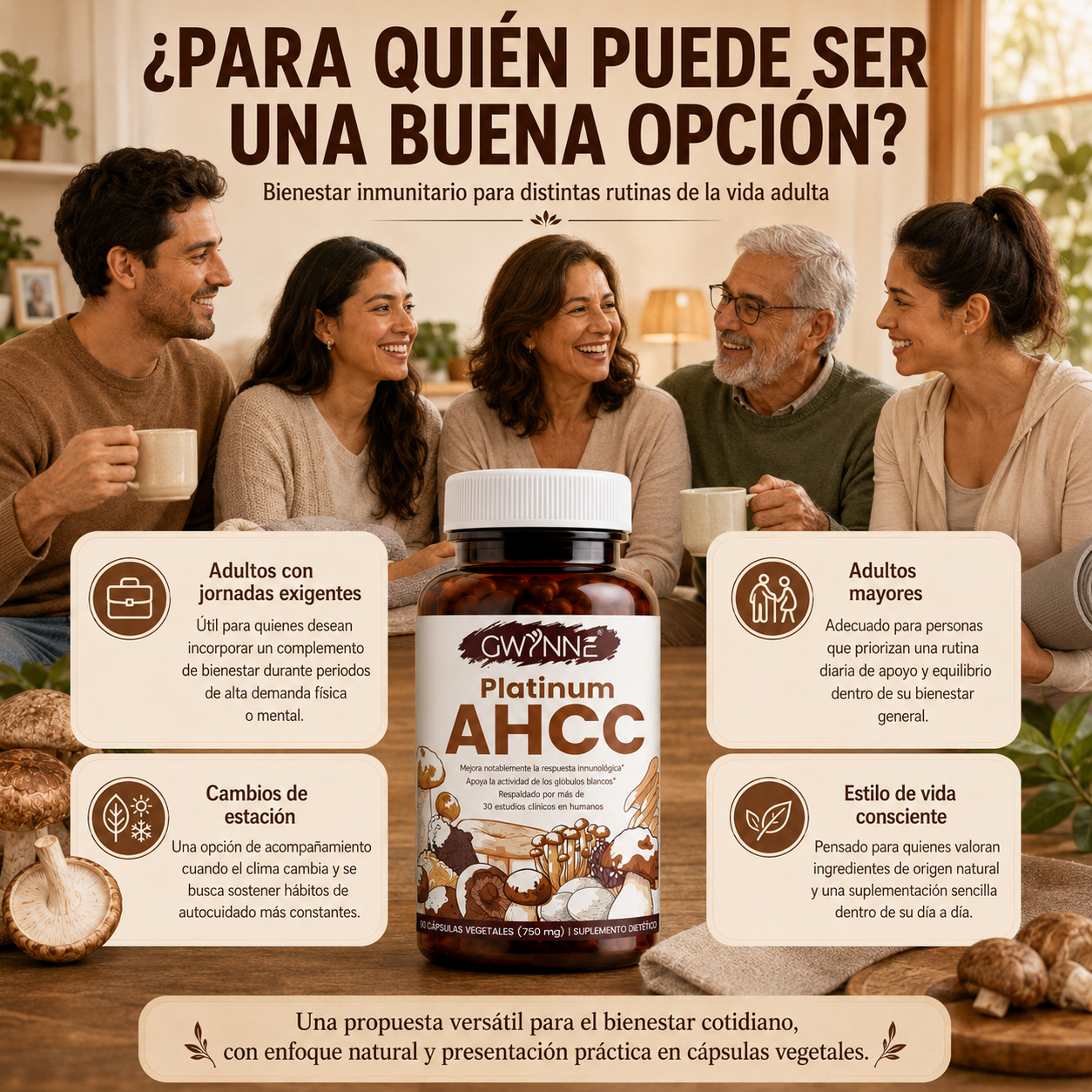GWYNNE Suplemento Vegetal Platinum AHCC 750 mg,90 Cápsulas