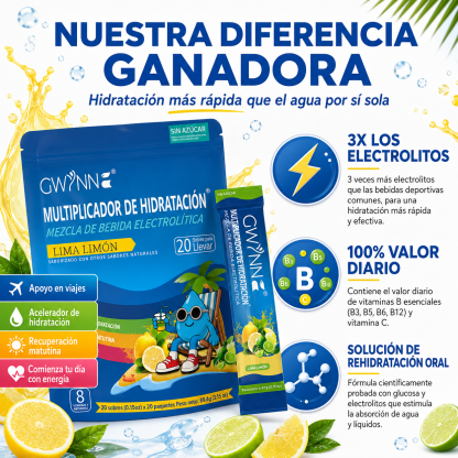 Gwynne Multiplicador De Hidratacion Mezcla De Bebida Electrolitica,supercalm Nutricional Bebidas Mixtas En Polvo Con Sodio ,vitamina C Y B12,sabor A Limón 20 Unidade