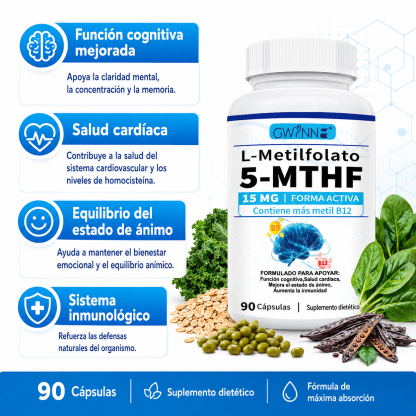Gwynne L-metilfolato 15mg Plus Metil B12 Cofactor,alta Potencia,forma Activa De 5-mthf,soporta El Mood,metilación Y Cognición,90 Cápsulas,formas Bioactivas De Vitamina B12