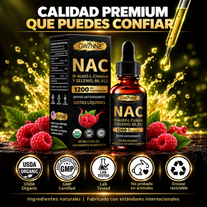 Gwynne Nac N-acetil-l-cisteína 1200mg Gotas 60ml, Con Vitamina B6,B12 Y Selenio,apoyo Antioxidante,inmunológico Y Respiratorio