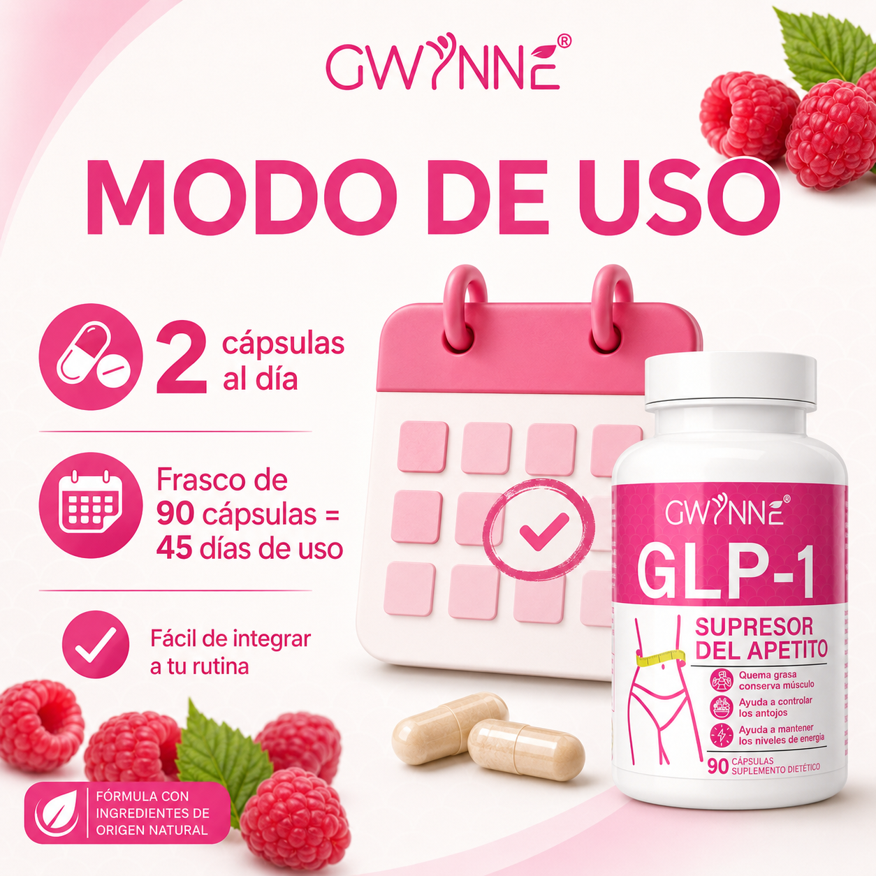 Gwynne Suplementos De Supresor Del Apetito Glp-1,con Cetonas De Frambuesa,mango Africano,apoya El Metabolismo, La Absorción Nutricional,inhibición Del Apetito Y La Digestión,90 Cápsulas