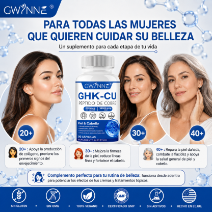 Gwynne Péptido De Cobre Ghk-cu 200mcg,90 Cápsulas De Alta Potencia Promueve La Reparación De La Piel,la Elasticidad Radiante De La Piel,el Anti-envejecimiento Y El Apoyo Al Crecimiento Del Cabello
