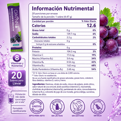 Gwynne Multiplicador De Hidratacion Mezcla De Bebida Electrolitica,supercalm Nutricional Bebidas Mixtas En Polvo Con Sodio ,vitamina C Y B12,sabor A Uva 20 Unidade