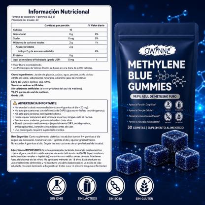 Gwynne Methylene Blue Gummies,99.9% Azul De Metileno Puro Grado Usp,apoyo A La Energía Celular Y Función Cognitiva,30 Gummies