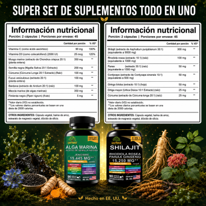 Gwynne All In 1 Shilajit Y Sea Moss Bundle 90 Cápsulas-contiene 29170 Mg De Musgo Marino, Aceite De Semilla Negra, Etc Y Contiene 22875 Mg De Shilajit,rhodiola Rosea, Etc