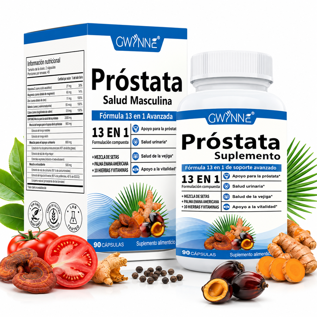 Gwynne 13en1 Nutricional Prostate Health 2000mg 90 Cápsulas Para Mejorar El Rendimiento Masculino,favorecer La Calidad De Vida Y Aumentar La Satisfacción De La Pareja