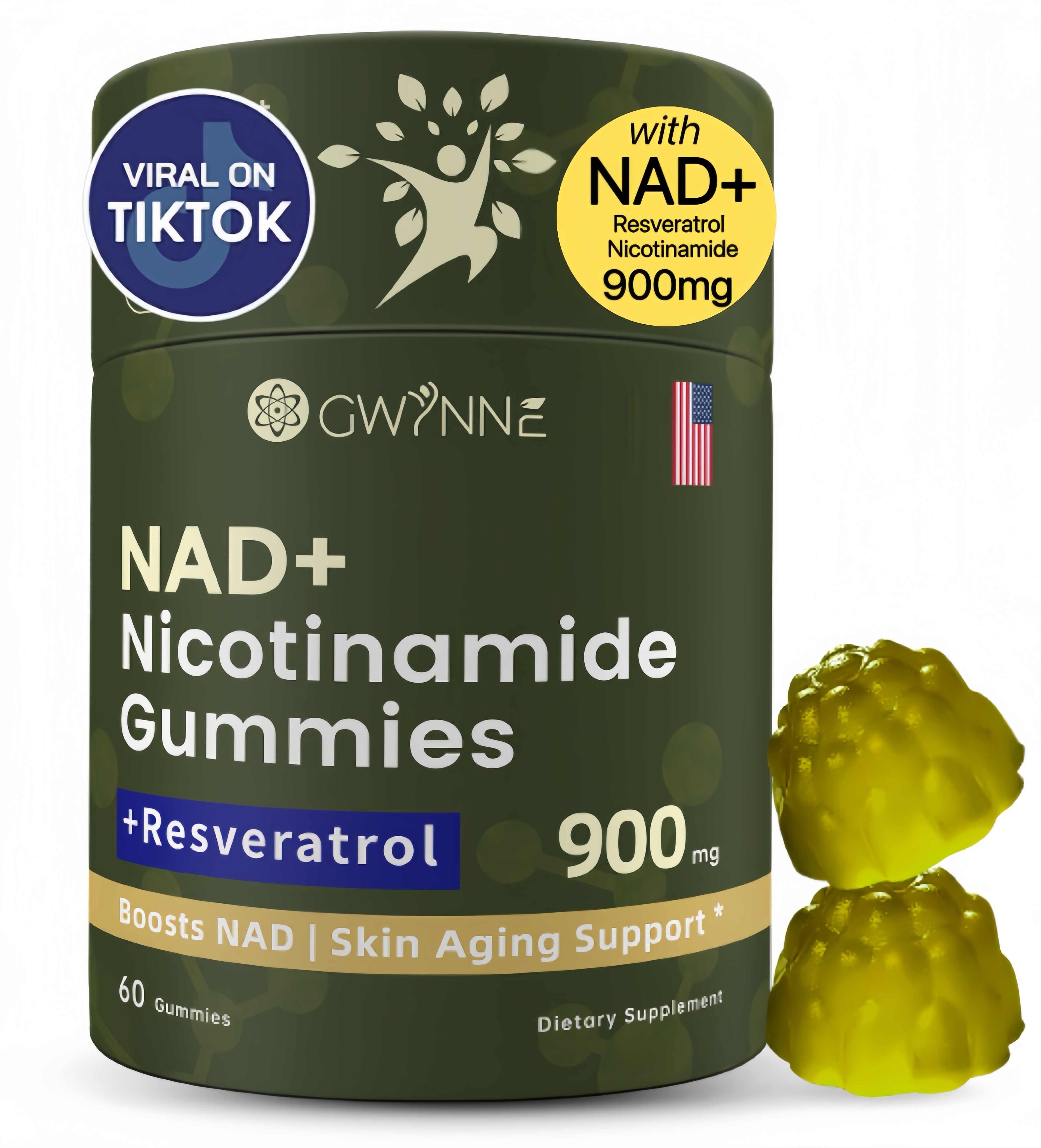 Gwynne Nad+ Suplemento Liposomal De Nicotinamida Ribosida Con Resveratrol Y Quercetina Y NAD 900mg 60 Gominolas