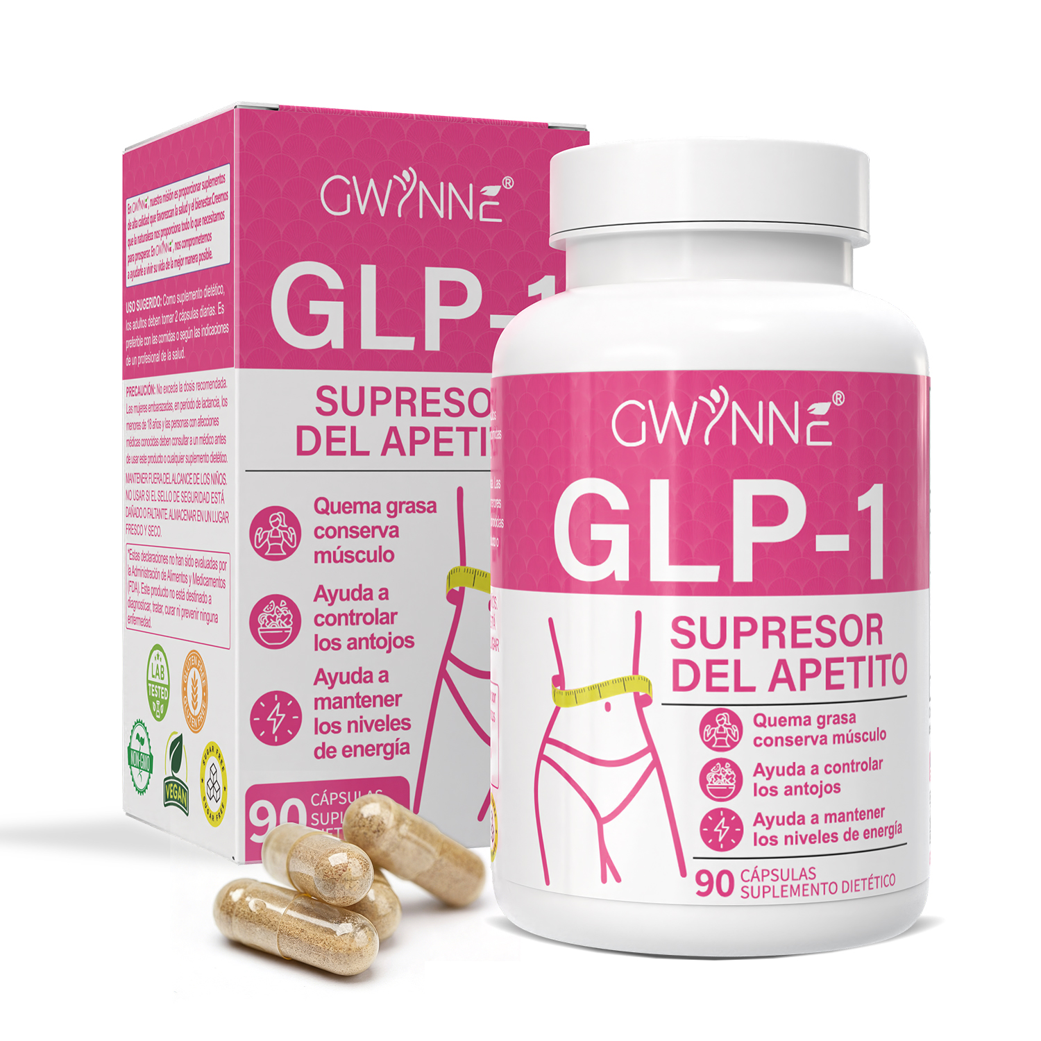 Gwynne Suplementos De Supresor Del Apetito Glp-1,con Cetonas De Frambuesa,mango Africano,apoya El Metabolismo, La Absorción Nutricional,inhibición Del Apetito Y La Digestión,90 Cápsulas