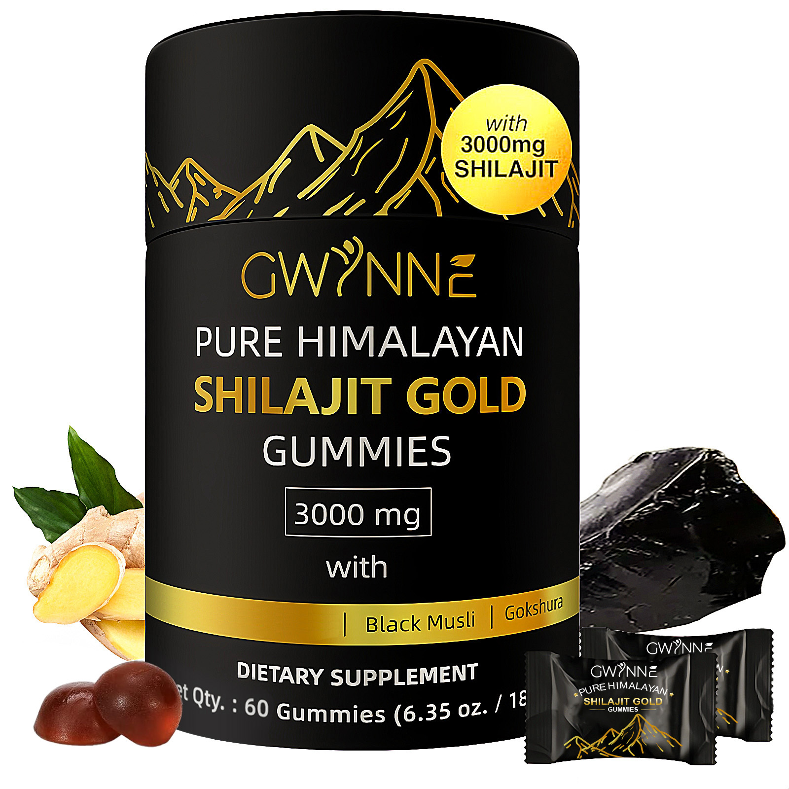 Gwynne Shilajit Gummies Puro Del Himalaya 85 Micronutrientes 3000mg Apto Para Hombres Y Mujeres 100% Natural Orgánico 60 Gommies