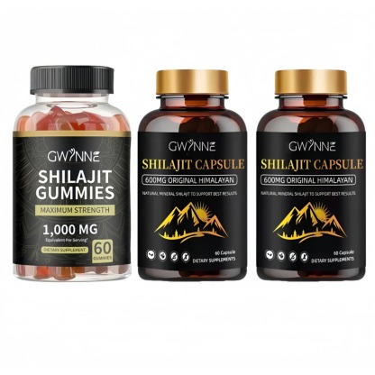Gwynne Gomitas De Shilajit 60 Unidades Sabor A Frambuesa Y Sandía + Charaji Cápsulas 60unidades 2pcs