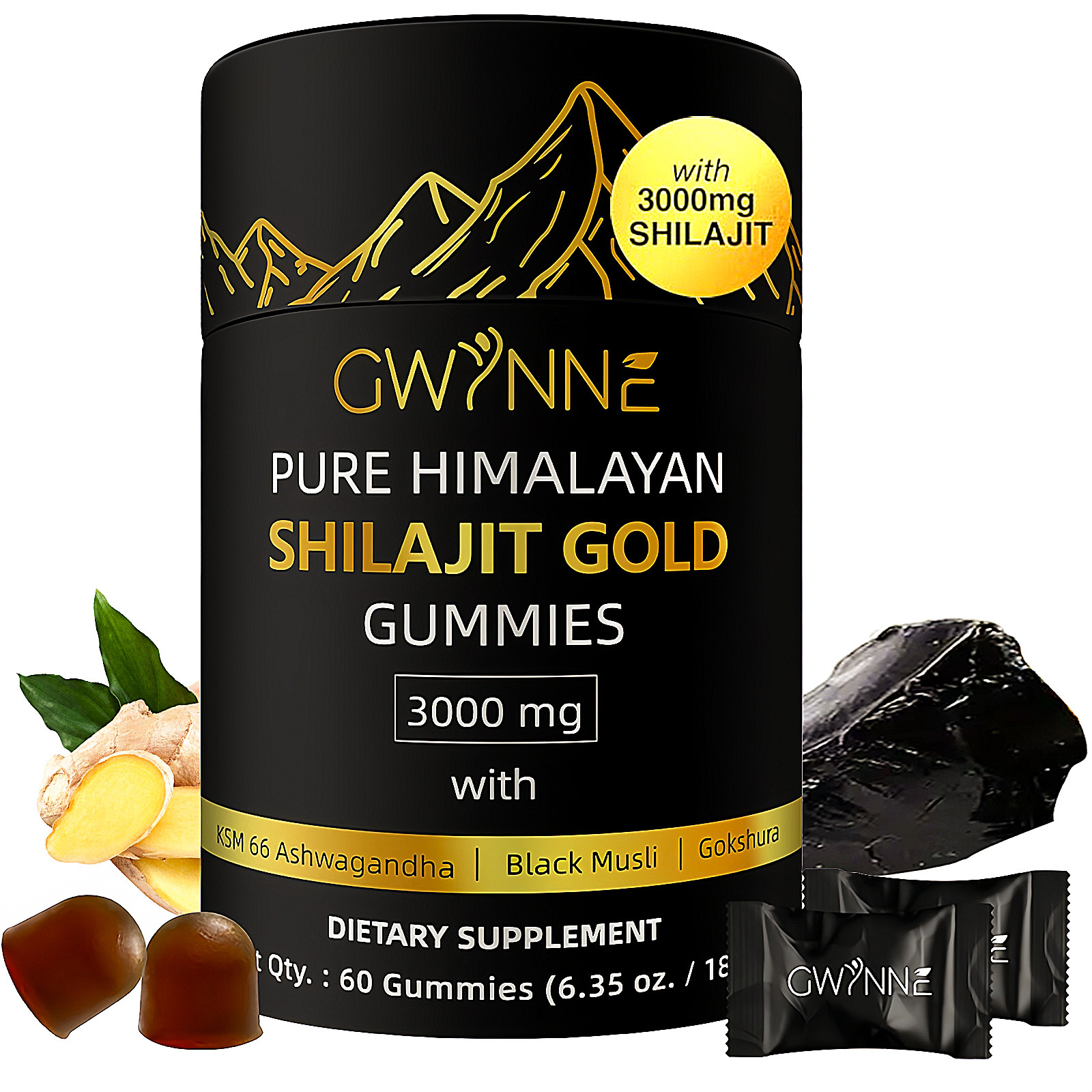 Gwynne Shilajit Gummies Puro Del Himalaya 85 Micronutrientes 3000mg Apto Para Hombres Y Mujeres 100% Natural Orgánico 60 Gommies