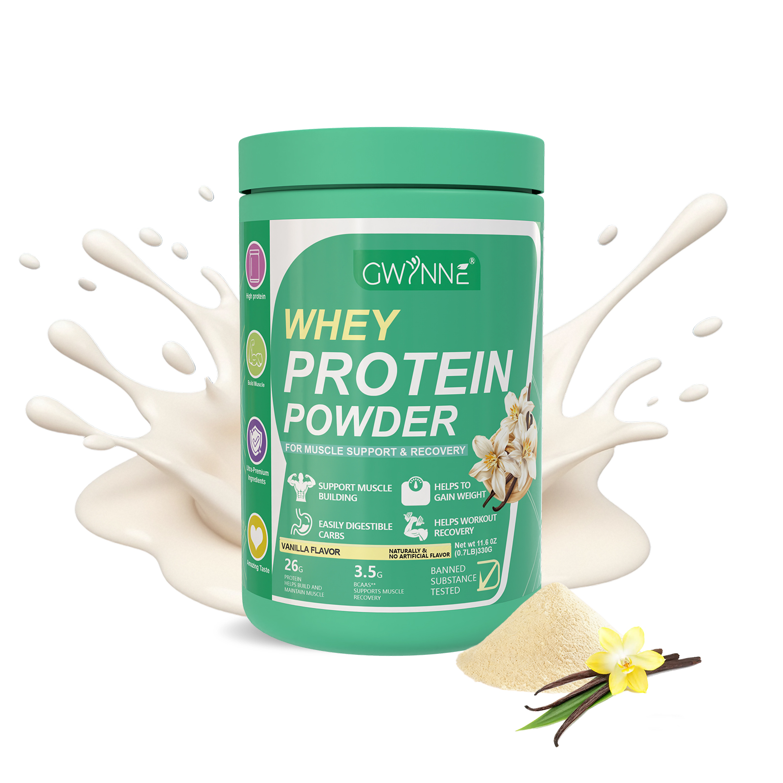 Gwynne Whey Protein Powder,26 Gramos De Proteína,3.5g Bcaas,soporte Para La Recuperación Muscular,digestión Intestinal Y Aumento De Peso,330g Agregar a favoritos OFERTA IMPERDI