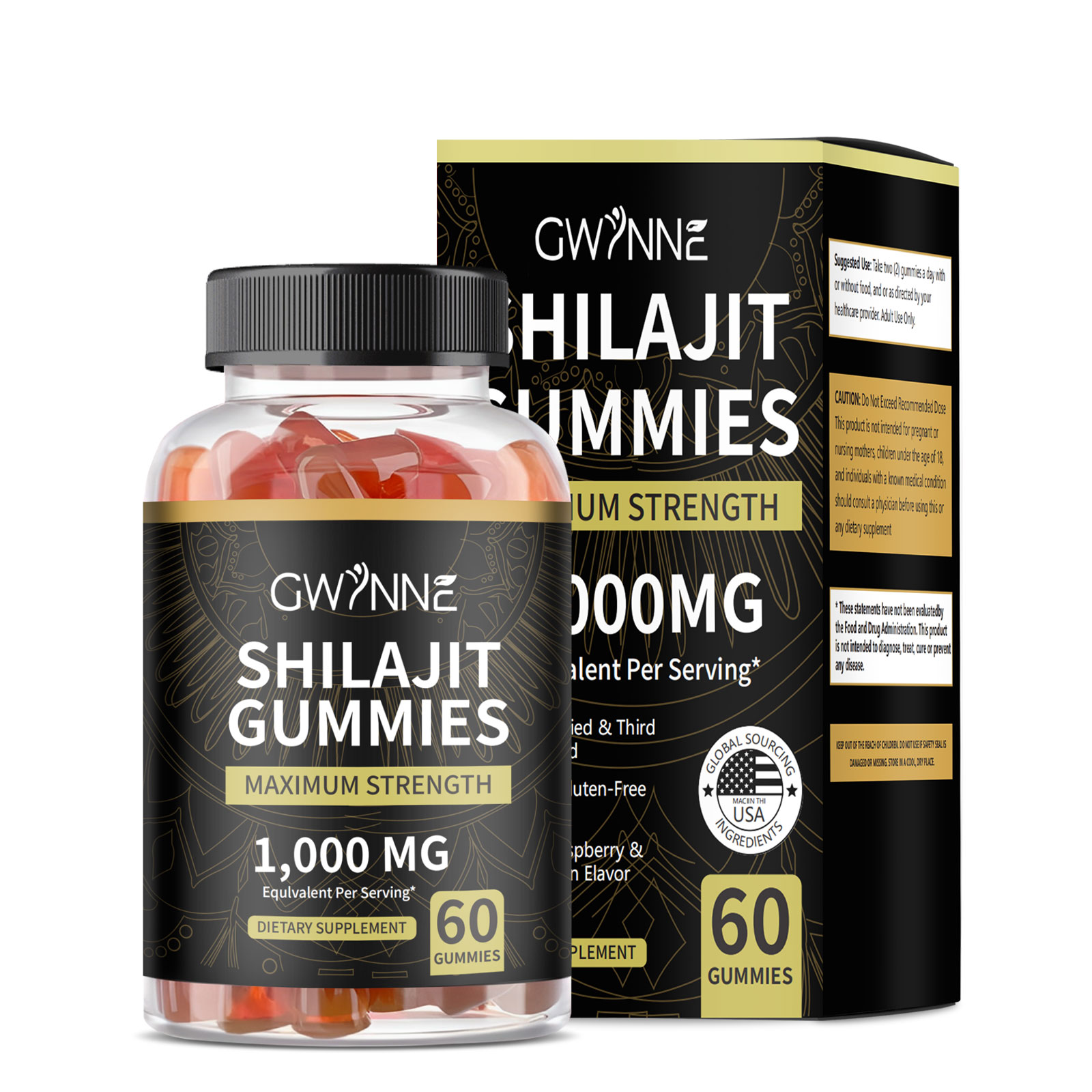 Gomitas De Shilajit 60 Unidades Sabor A Frambuesa Y Sandía Gwynne 1000mg