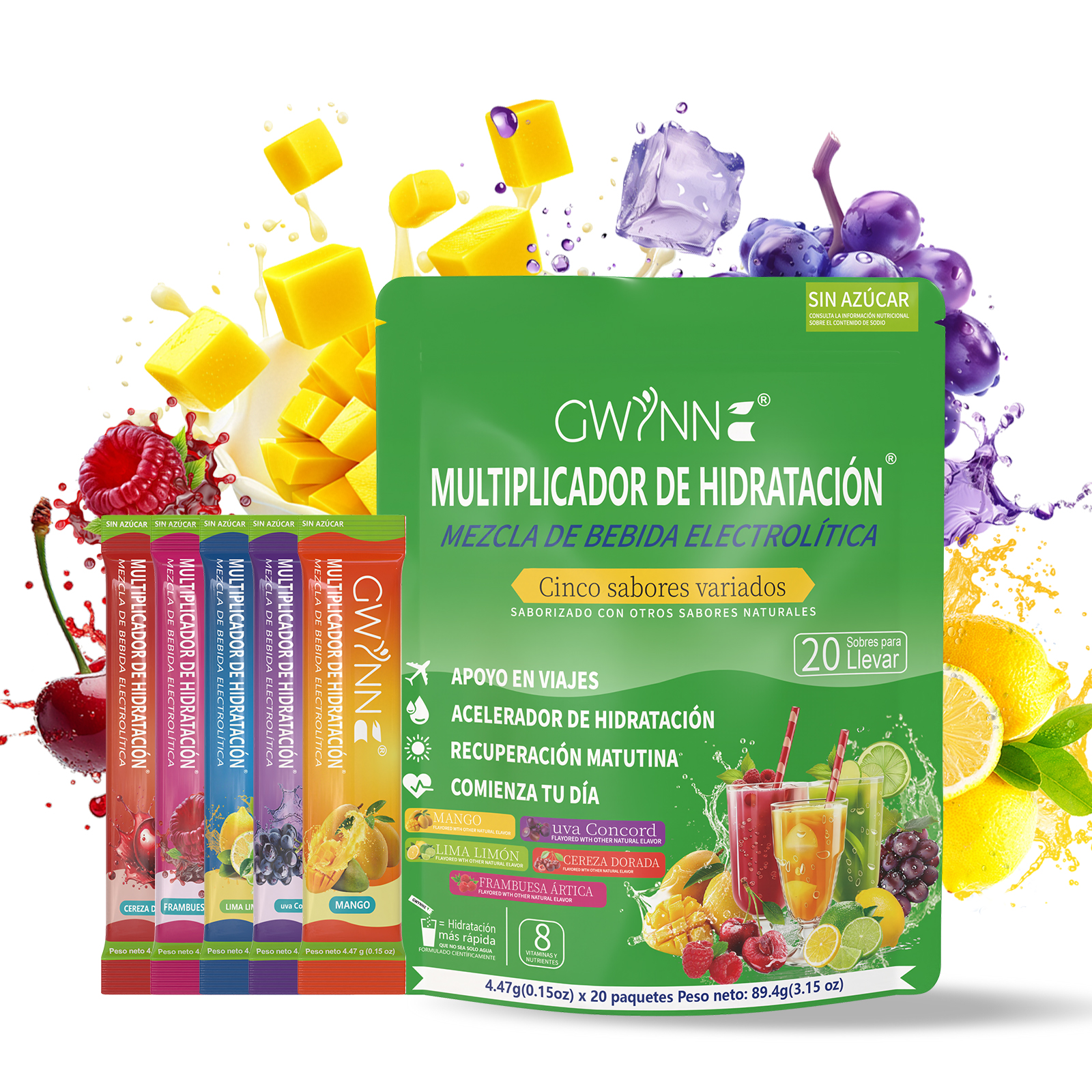 Gwynne Multiplicador De Hidratacion Mezcla De Bebida Electrolitica,supercalm Nutricional Bebidas Mixtas En Polvo Con Sodio ,vitamina C Y B12,sabores Mixtos 20 Unidade