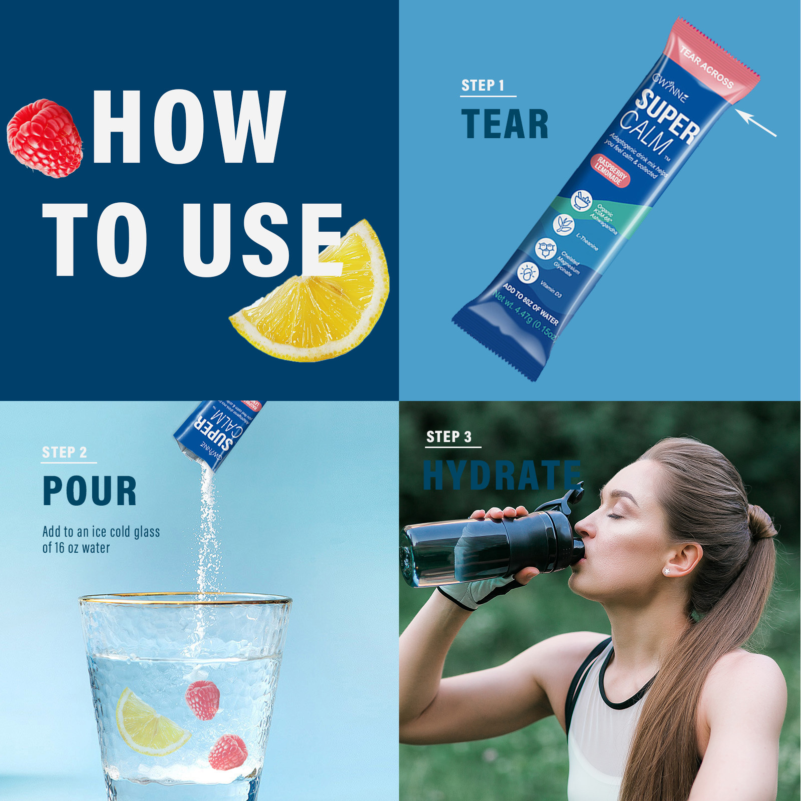 Mezcla De Bebidas En Polvo Supercalm Suplementos Frambuesa E