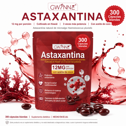 Gwynne Astaxantina 12 Mg 300 Cápsulas Blandas Antioxidante,astaxantina Antioxidant From Fresh Haematococcus Pluvialis,apoya La Salud Ocular, Articular Y Cutánea