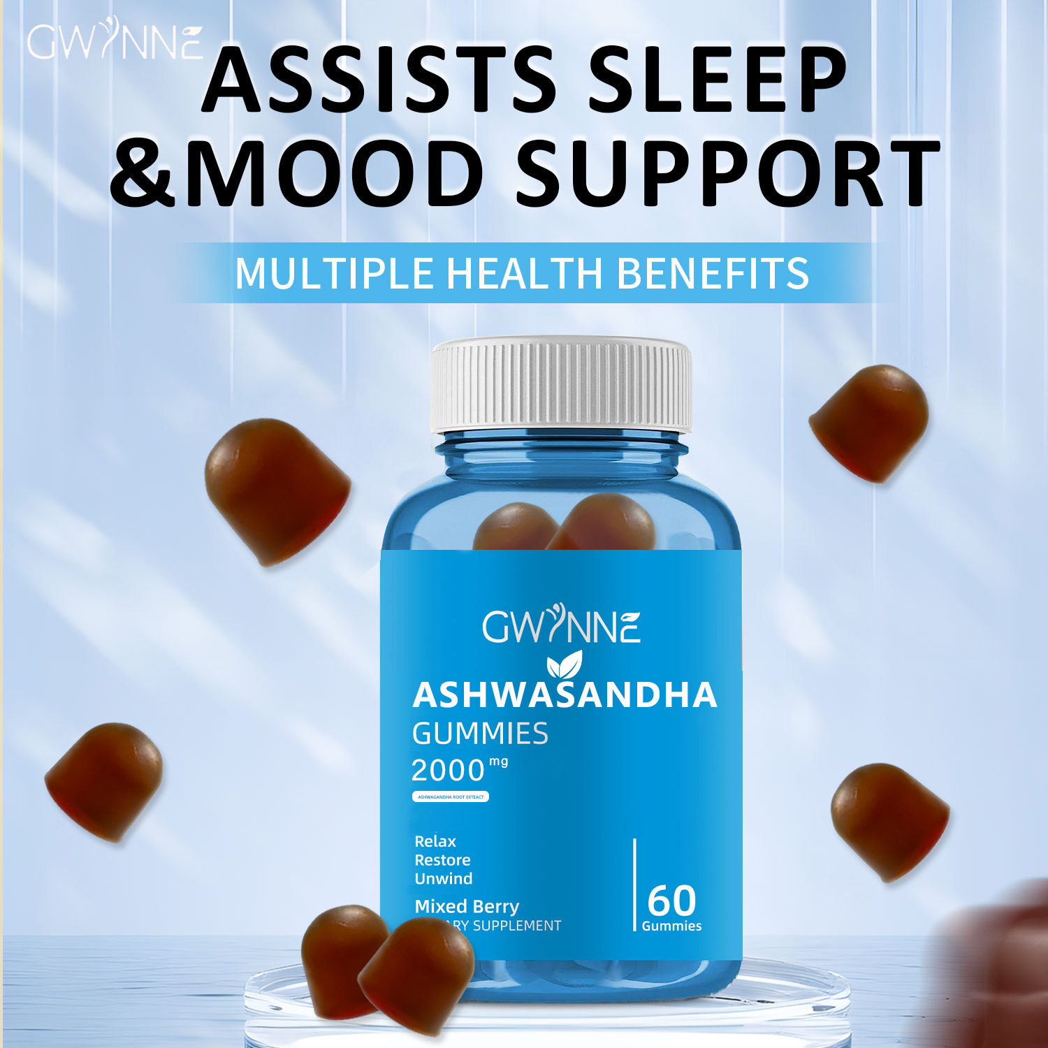 Gwynne Gominolas De Vitaminas Con Sabor A Bayas Mixtas,reduce El Estrés, Favorece El Sueño Y Mejora La Calidad De Vida 60 Gominolas