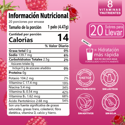 Gwynne Multiplicador De Hidratacion Mezcla De Bebida Electrolitica,supercalm Nutricional Bebidas Mixtas En Polvo Con Sodio ,vitamina C Y B12,sabor A Frambuesa 20 Unidade