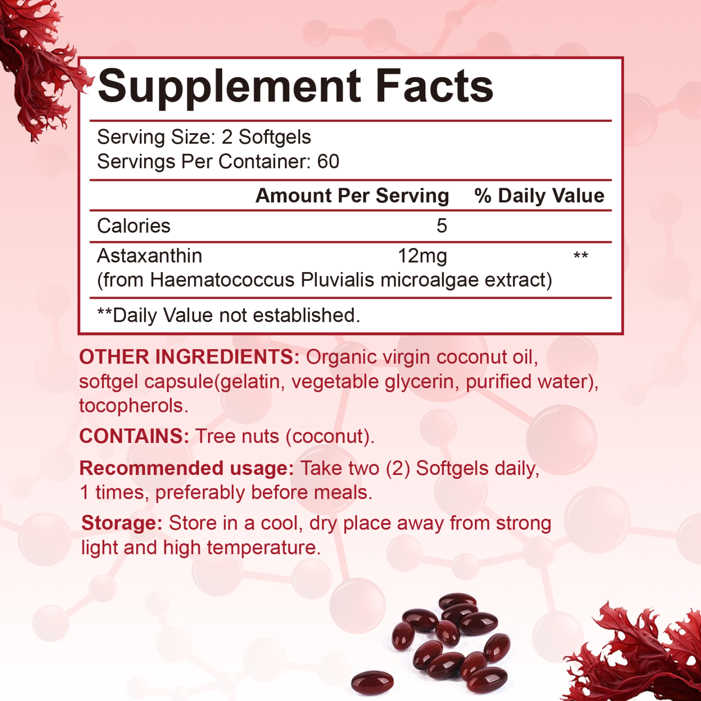 Gwynne Astaxantina 12 Mg 120 Cápsulas,astaxantina Antioxidant From Fresh Haematococcus Pluvialis,apoya La Salud Ocular, Articular Y Cutánea