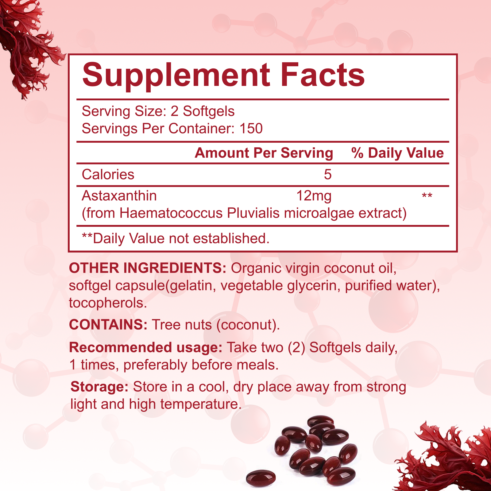 Gwynne Astaxantina 12 Mg 300 Cápsulas Blandas Antioxidante,astaxantina Antioxidant From Fresh Haematococcus Pluvialis,apoya La Salud Ocular, Articular Y Cutánea